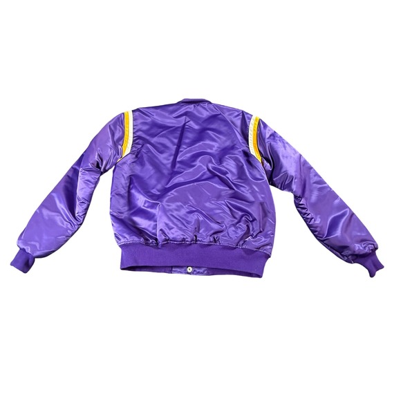 VINTAGE 80S LOS ANGELES LAKERS NBA STARTER SATIN PATCH BOMBER JACKET - Picture 10 of 12